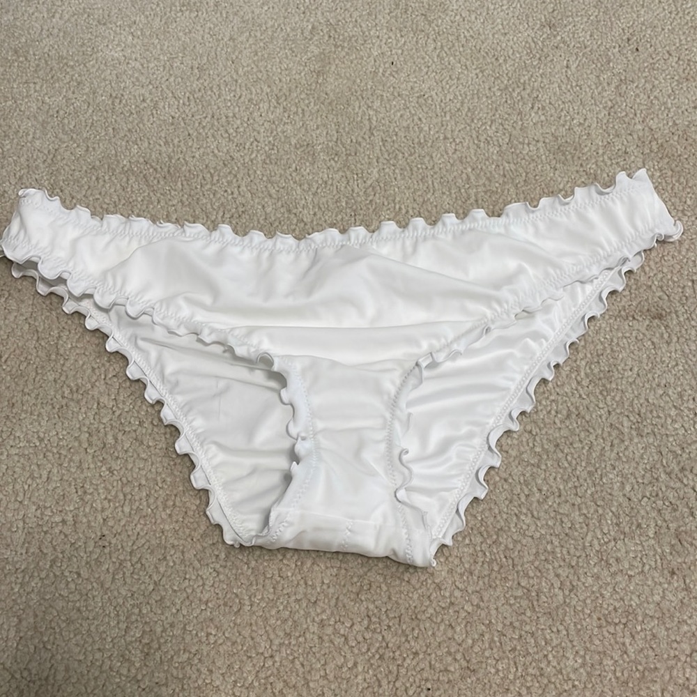 White scrunched bikini bottoms.